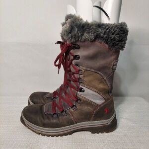 Santana Canada Weatherproof Winter Boots Brown Leather Faux Fur Trim Womens 8 39